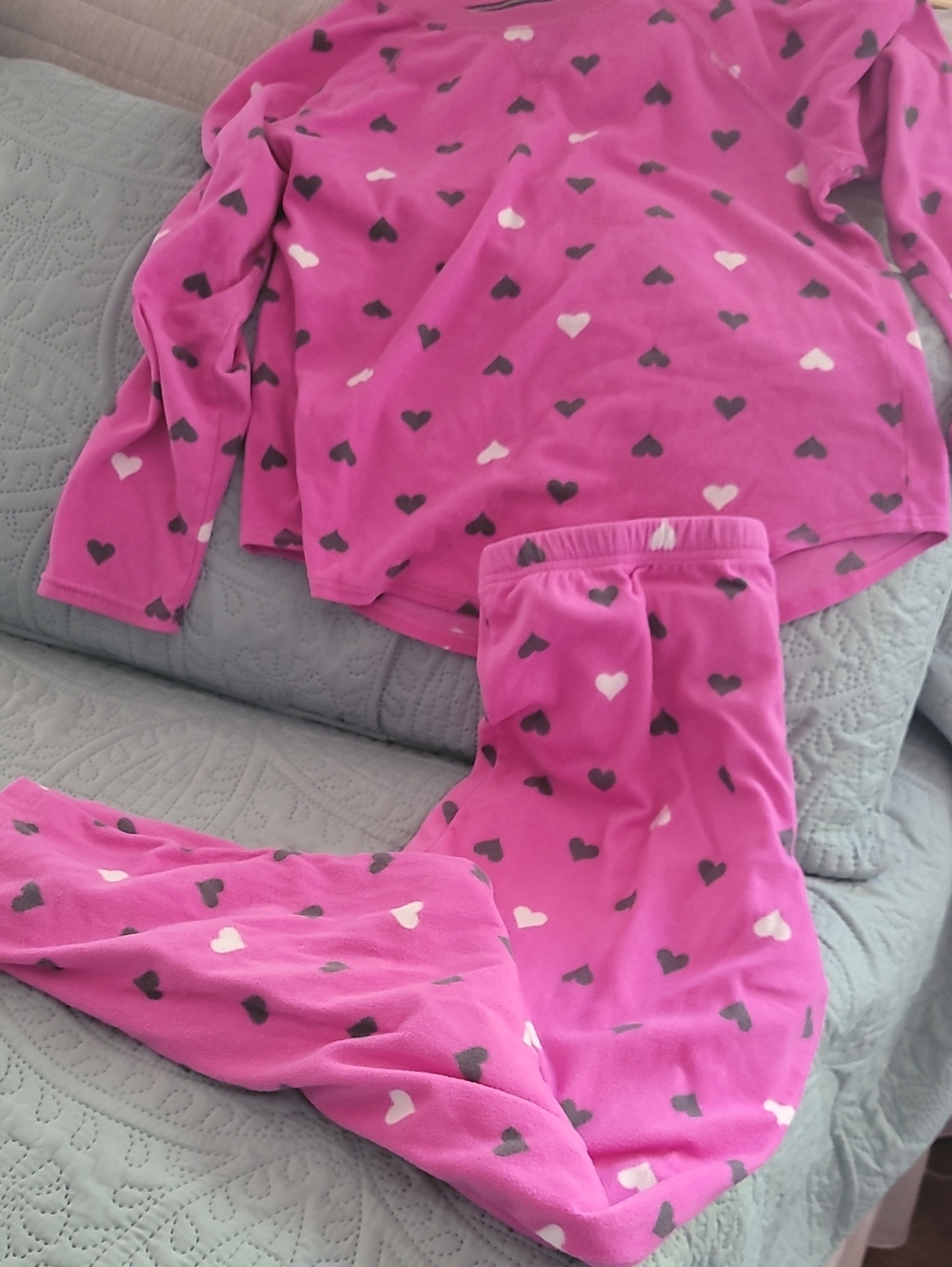 Sonoma Womens Pink Heart Print Fleece Pajama Set